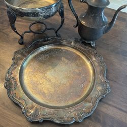 Antique Silver Pot Platter Bundle