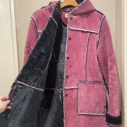 Pink Coat Newport News Genuine Leather Sherpa Lined Hooded Coat-  Size M
