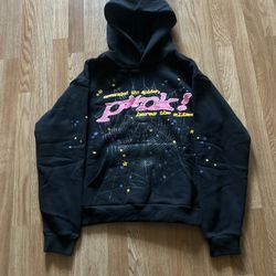 Sp5der P*nk Hoodie Black Size Medium