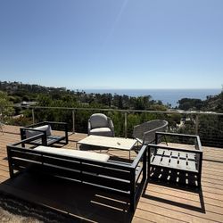 Restoration hardware Aegean sofa & 2 chairs frame in black Aluminium (OP $7000)