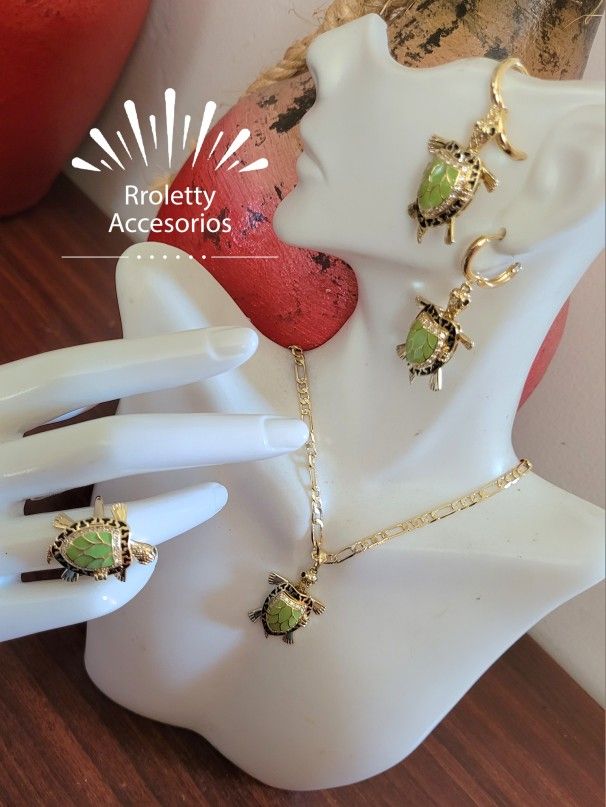 Gold Plated Necklace Earrings And Ring Set