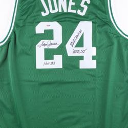 Boston Celtics Sam Jones Signed Jersey Inscribed "HOF 83", "10X Champs" & "NBA 50" (PSA Certified)