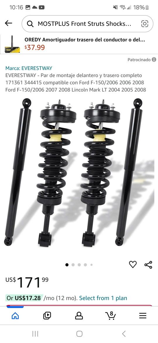 EVERESTWAY - Par de montaje delantero y trasero completo 17115 compatible con Ford F-150/2006 2006 2008 Ford F-150/2006 2007 2008 Lincoln Mark