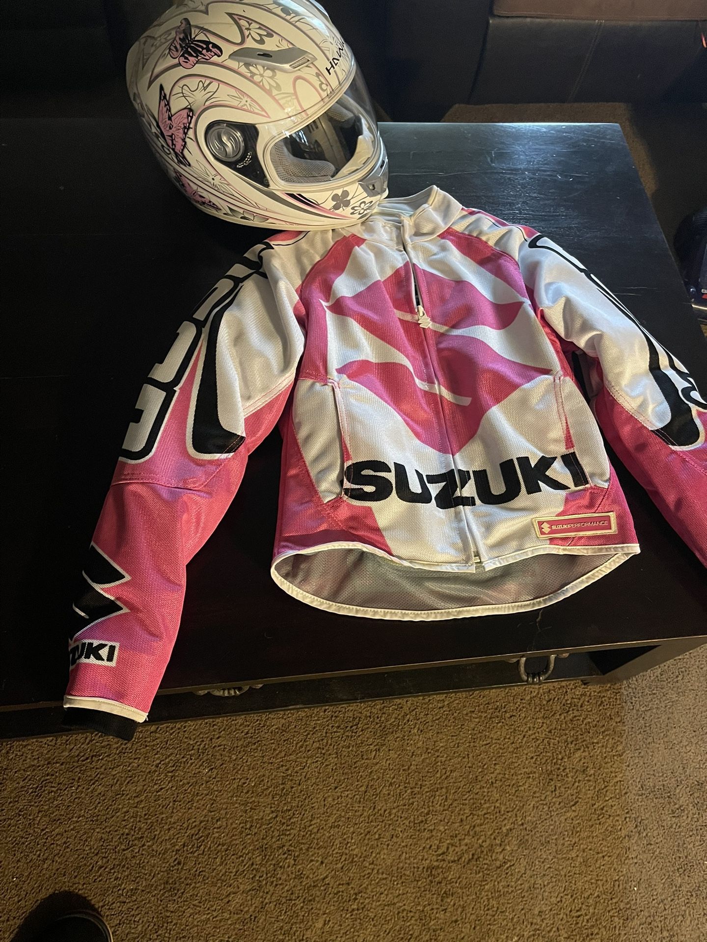 Women’s Motorcycle Jacket And Helmet