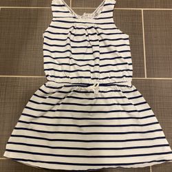 Girls Striped White Navy Blue Dress 4-6 y
