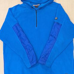 Nike Mini Logo Swoosh Blue Fleece Pullover Quarter Zip Hoodie Sweatshirt