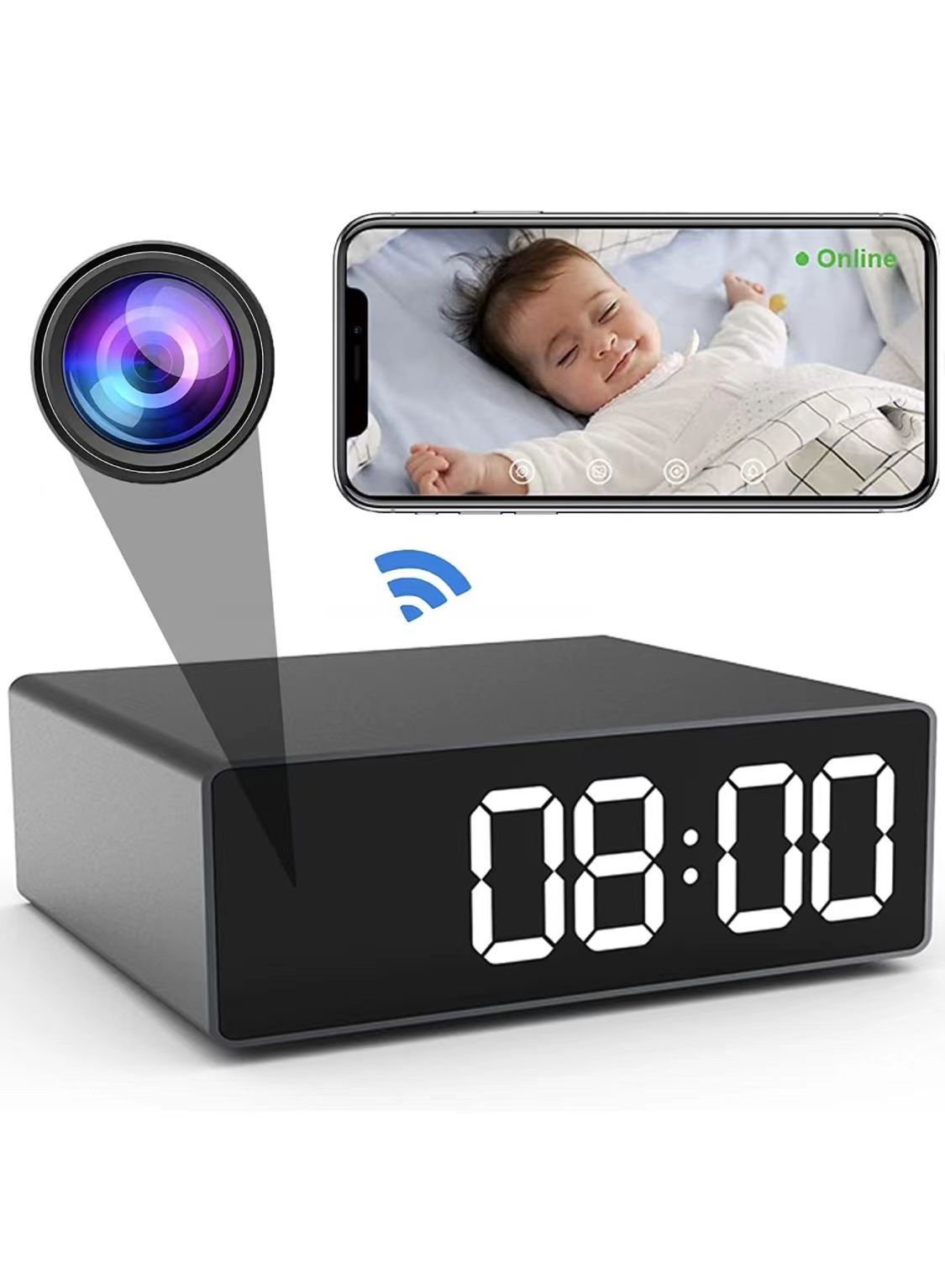 Hidden Camera camaras espias ocultas - Wireless HD 1080P Spy Night Vision Camera Clock, Home and Office Security Video Recorder
