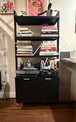 New in Box - Mid-Century Fluted Wall Bookshelf with Doors Black