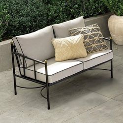 2413h  mopio Odelia Patio Loveseat, Small Outdoor Couch, Sofa, Conversation Piece, for Outside Lounging at Lawn, Front Porch, Balcony, Apartments, Yar