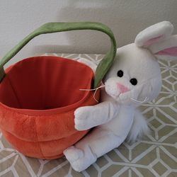Easter Basket Plush With Orange Basket White Bunny Extra Soft!