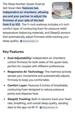 Sleep number p6 360 smart bed, queen size