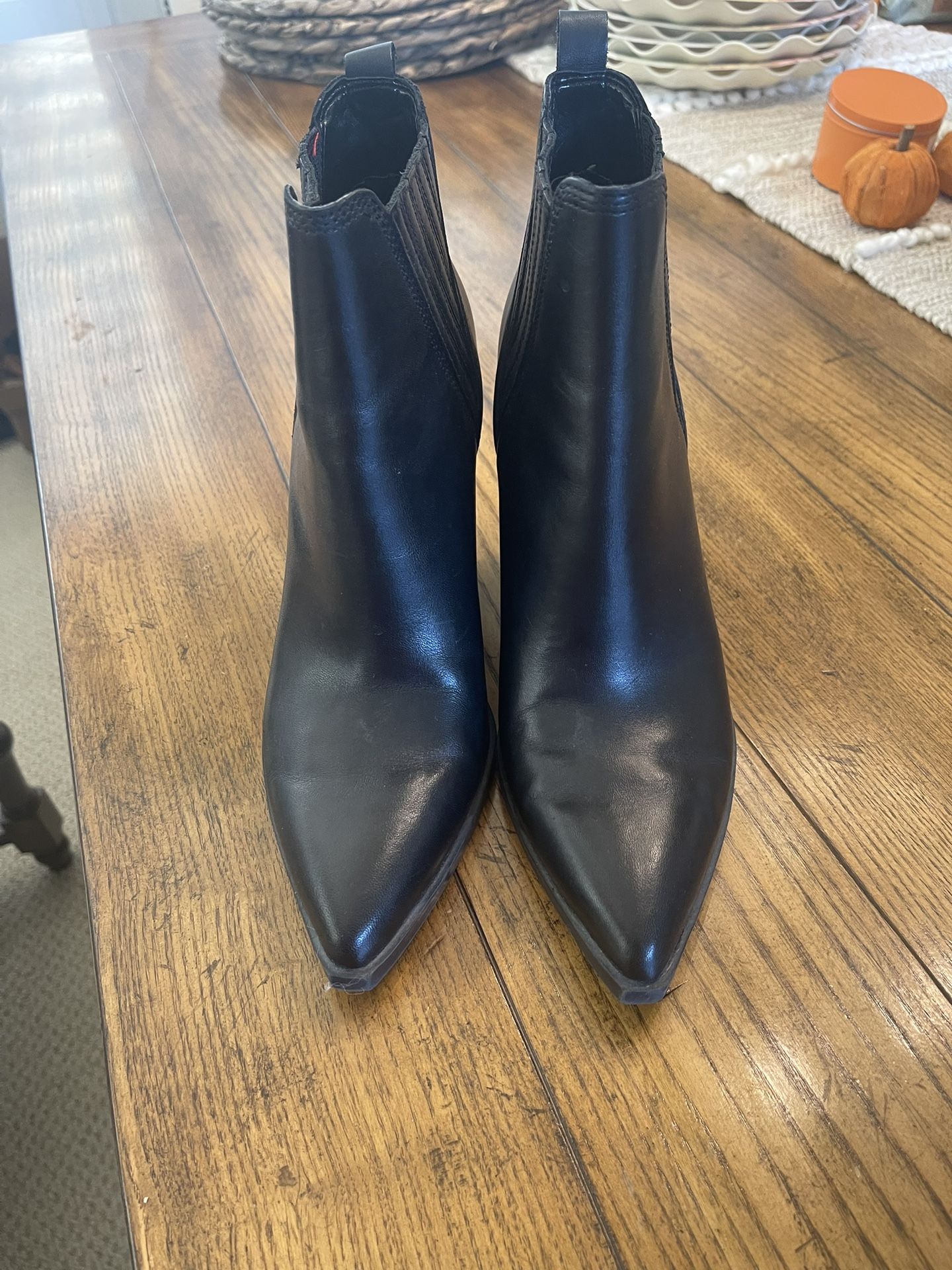 Marc Fisher Women's Gadri Boot - Block Heel Pointed Black Leather Bootie - Size 7