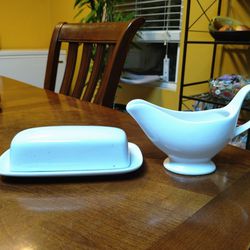 Glass Butter Dish And Gravy Boat