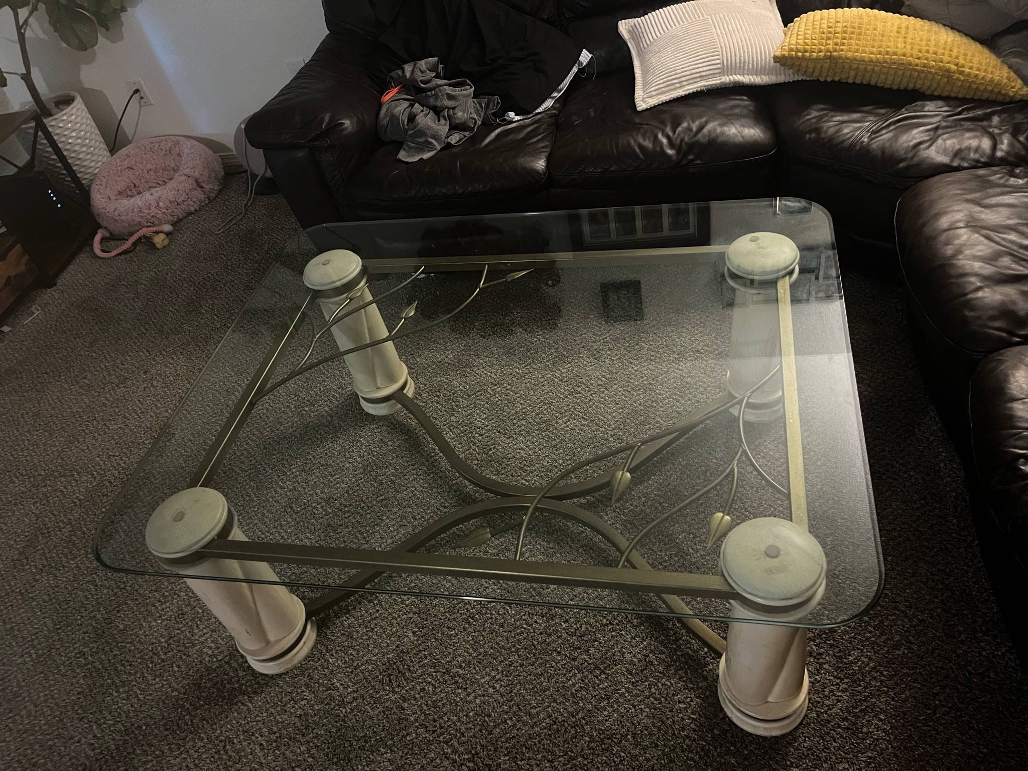 White And Bronze Glass Coffee Table.