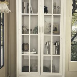 Bookcase With Glass Doors White