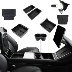  Center Console Organizer Tray for 2025 2026 Tesla Model Y Juniper Accessories, Under Seat Storage Armrest Hidden Storage Box Cup Holder Charger 