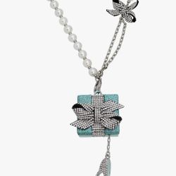 Betsy Johnson Tiffany Blue Gift Box W/ Shoe Pearl & Crystal Necklace