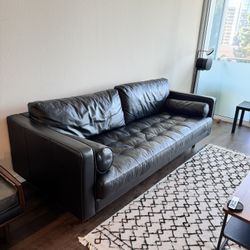 Black Leather Mid Century Couch