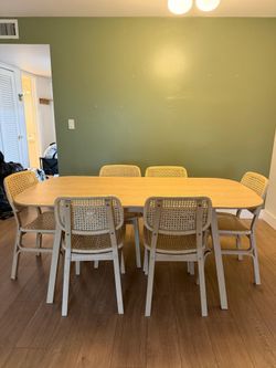 IKEA VOXLÖV Dining Table Set with 6 Chairs – Bamboo