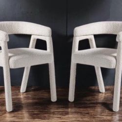 New Set of 6 Cream Luxurious Boucle Upholstered Dining Chairs