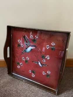 Glass/wood Hummingbird Serving Tray $5.00 or B/O