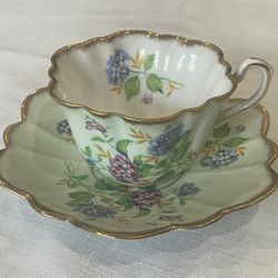 Rosina Fine Bone China Floral & Gold Trim Teacup & Saucer. Made In England
