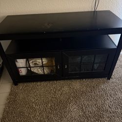 Black Wood TV Stand / Entertainment Center with Glass Doors