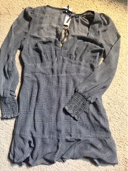 Emory Park grey and black plaid dress with tie back detail Size L