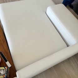 Rove Concepts, Dresden Left Chaise with Armrest-Brushed Steel-Dresden-Trento Microfiber Leather-Trento Eggshell