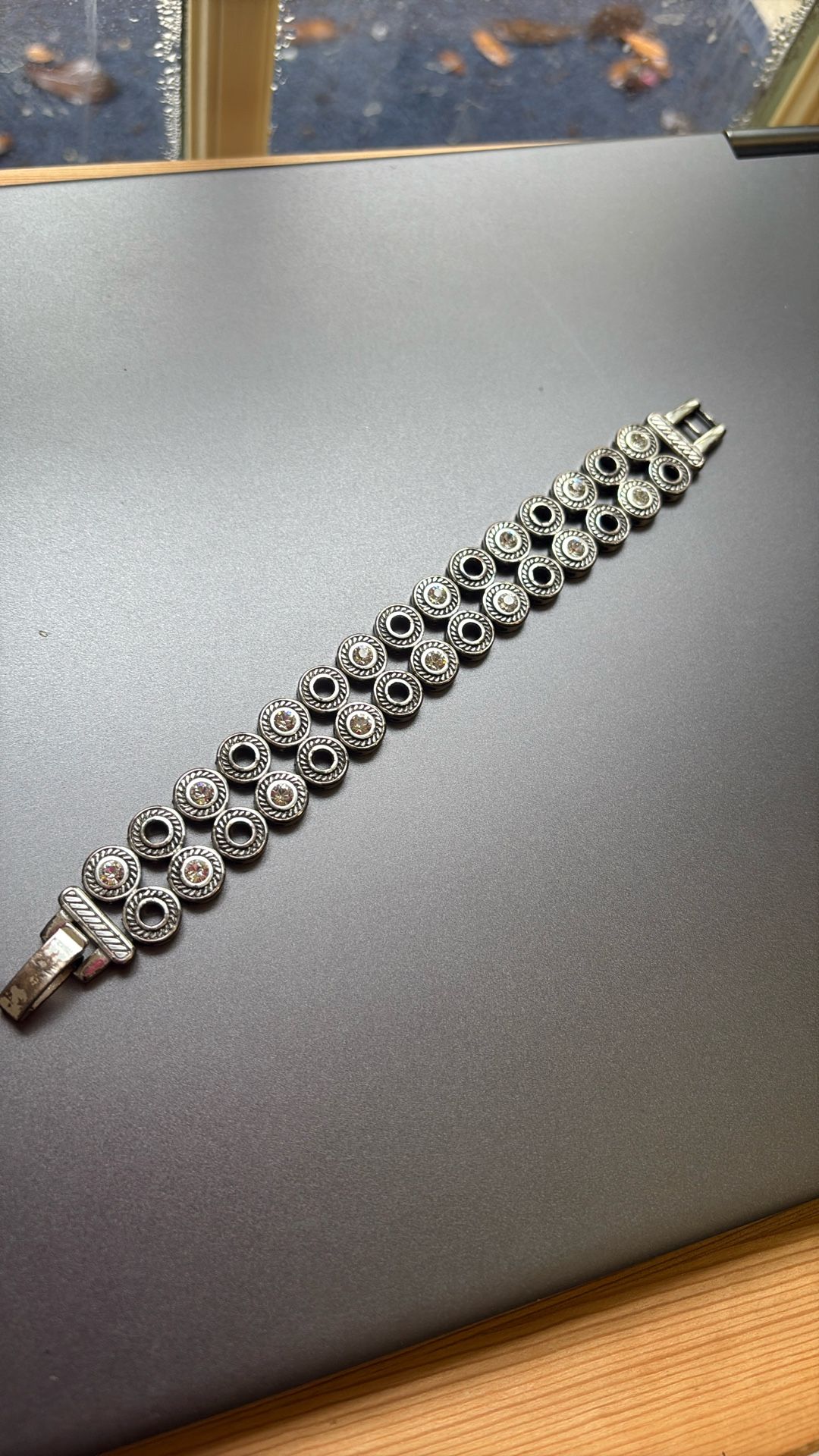 Brighton Two-Row Crystal Link Bracelet – Silver Tone with Rope Detail
