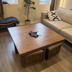 Coffee Table with Hidden Storage Ottomans, 4 Cushioned Seats