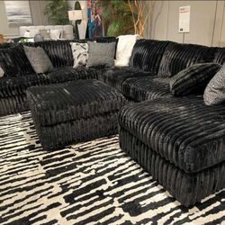 LH 👉$39 Down Payment  For Financing 👉 Ashley Madness Almost Black Fluffy Puffy Deep Seating Luxury Comfy Cozy Large Sectional Couch 