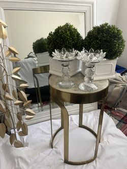 Marble Side Table, Crystal Candle Holders, Table Decor