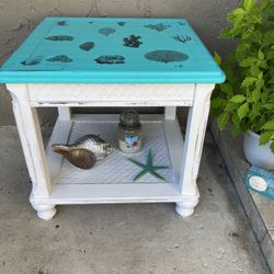 Adorable Coral Design Teal Side Table 