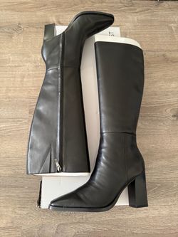 Nine West Black Leather Knee-High Heeled Boots