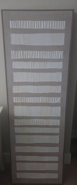 Tall Textured Canvas Wall Art - Gray & White Modern Minimalist - Framed - 60" Tall