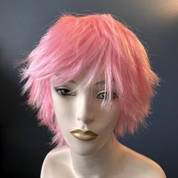 Pink Short Layered Synthetic Wig - Women Hair
