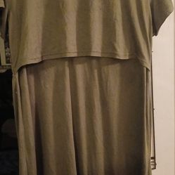 Olive Green Mid Length Dress Included Button Crotch Body Suit