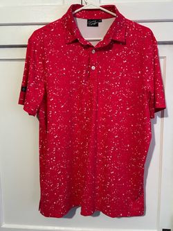 Sunday Swagger Red Splatter Print golf polo Shirt Medium