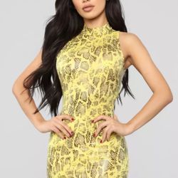 Sneaky Lover Snake Print Midi Dress - Yellow