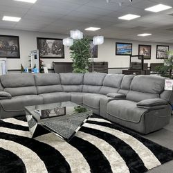 Gray Micro Fabric Sofa Sectional 3x Power Recliners