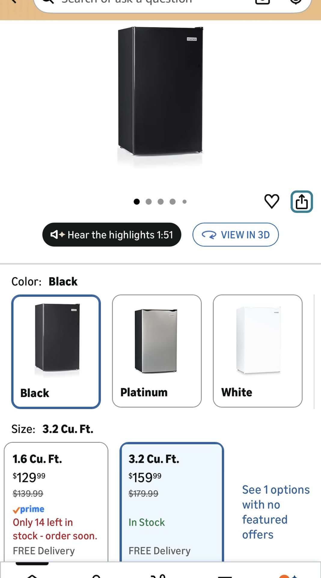 Mini fridge 3.2 cu