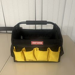 Craftsman Tool Tote Black with yellow Pockets (rare) Free Shipping Minor Blemish. Used in great structural condition with minor cosmetic blemishes. Th