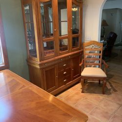 China Cabinet And Dining Table 6 Chairs And Leaf Extention