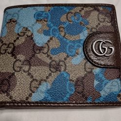 Gucci Blue Camouflage bi-fold wallet gg canvas
