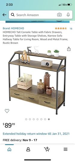 Tall Console Table with Fabric Drawers