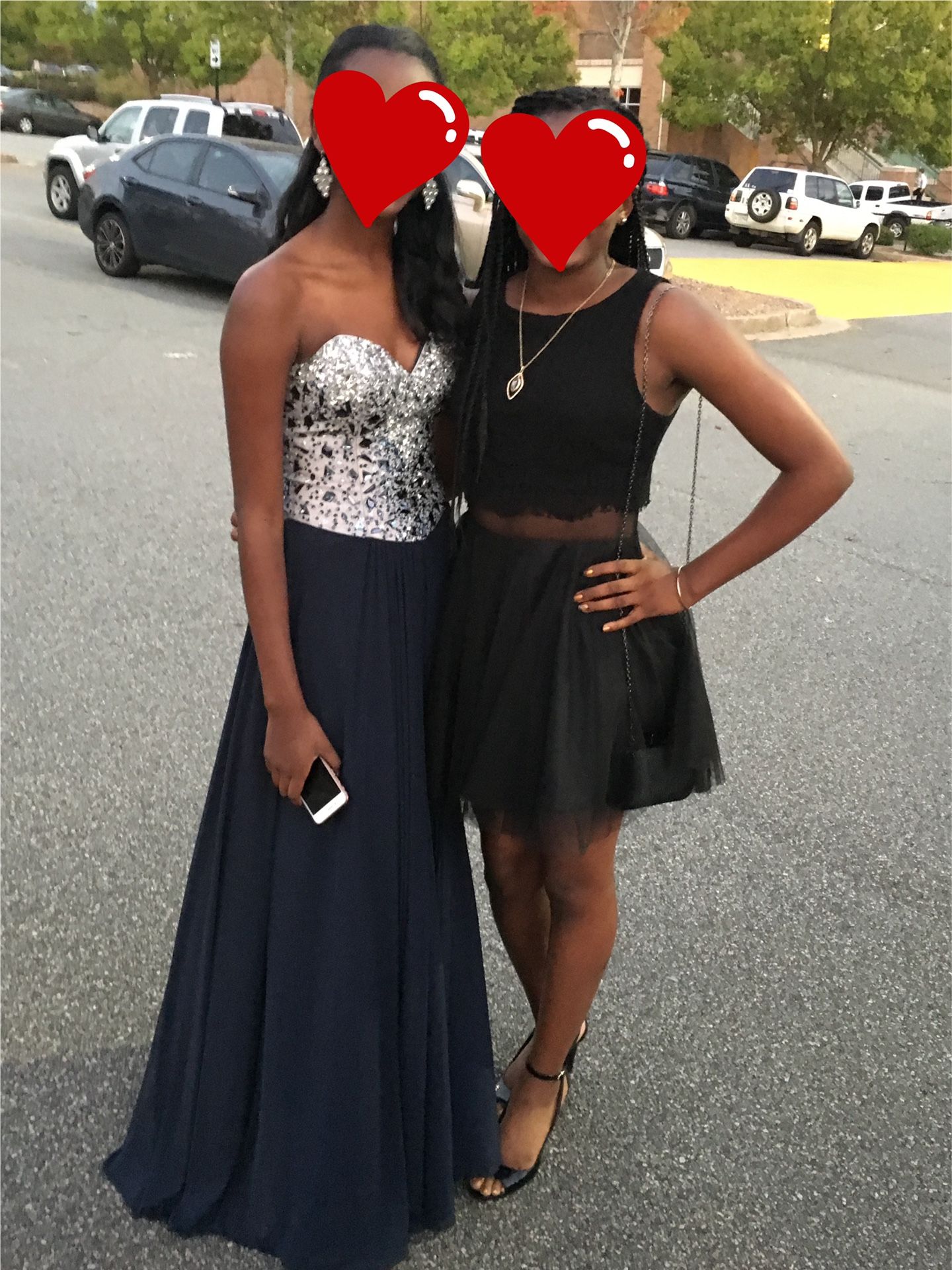 Beautiful navy and silver long prom dress