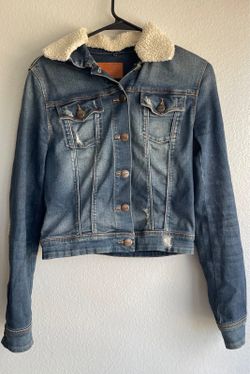 Greywire Women's Blue New York Fur Trim Jean Jacket Size XS Removable Hoodie NWO