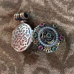 Antique Style Ruby & Emerald Topaz Silver Locket Pendant with Celtic Infinity Knots, Lotus & Rose Motif Floral Design