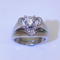Ring Sterling Silver Heart Shaped Diamond  - $40